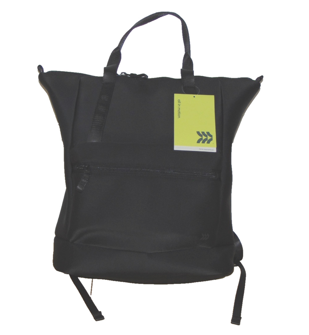 All in Motion Tote Backpack Black Faux Neoprene 16in Laptop 23L Gym NWT